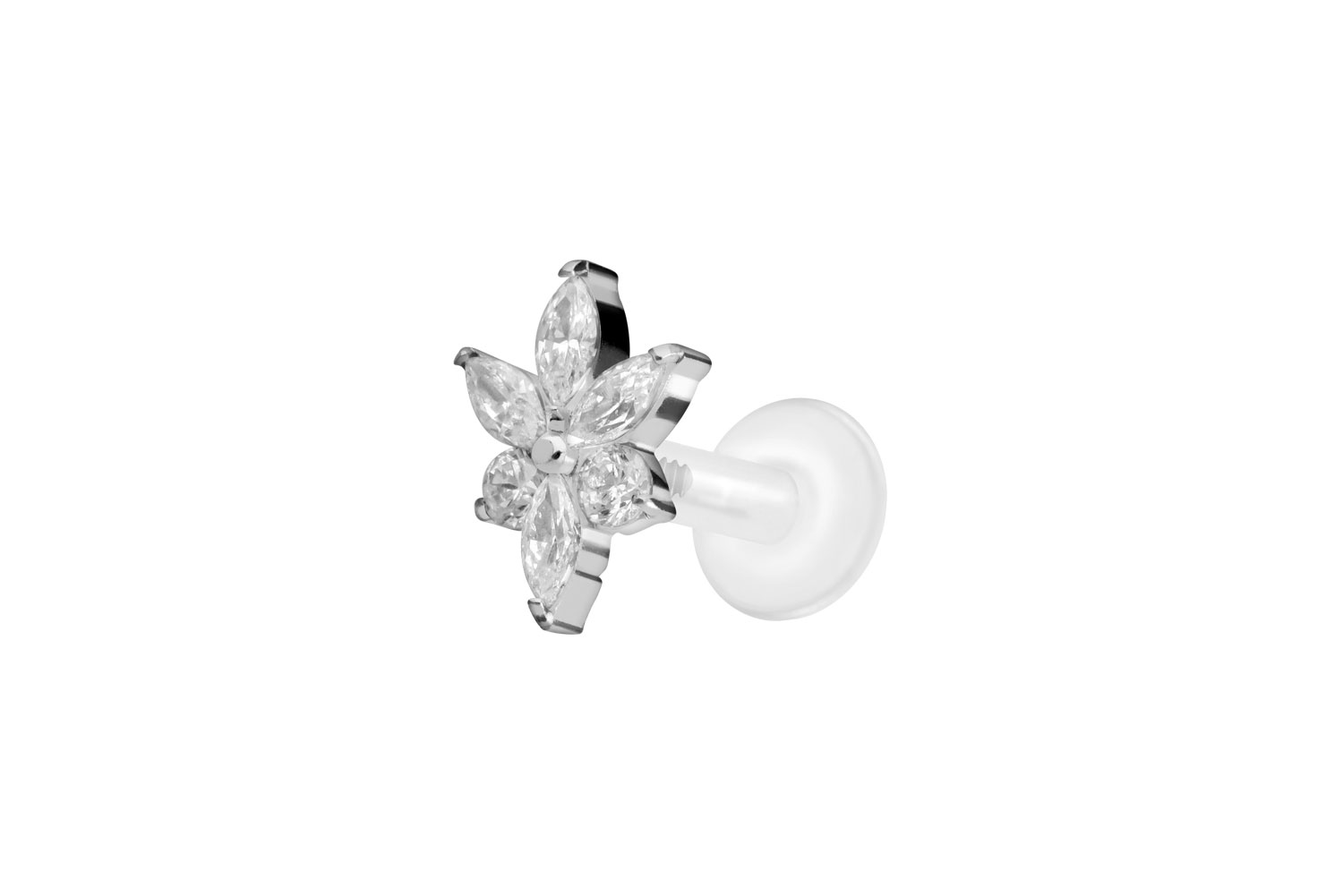 PTFE Labret Piercing mit Innengewinde + Titan-Aufsatz KRISTALLBLUME